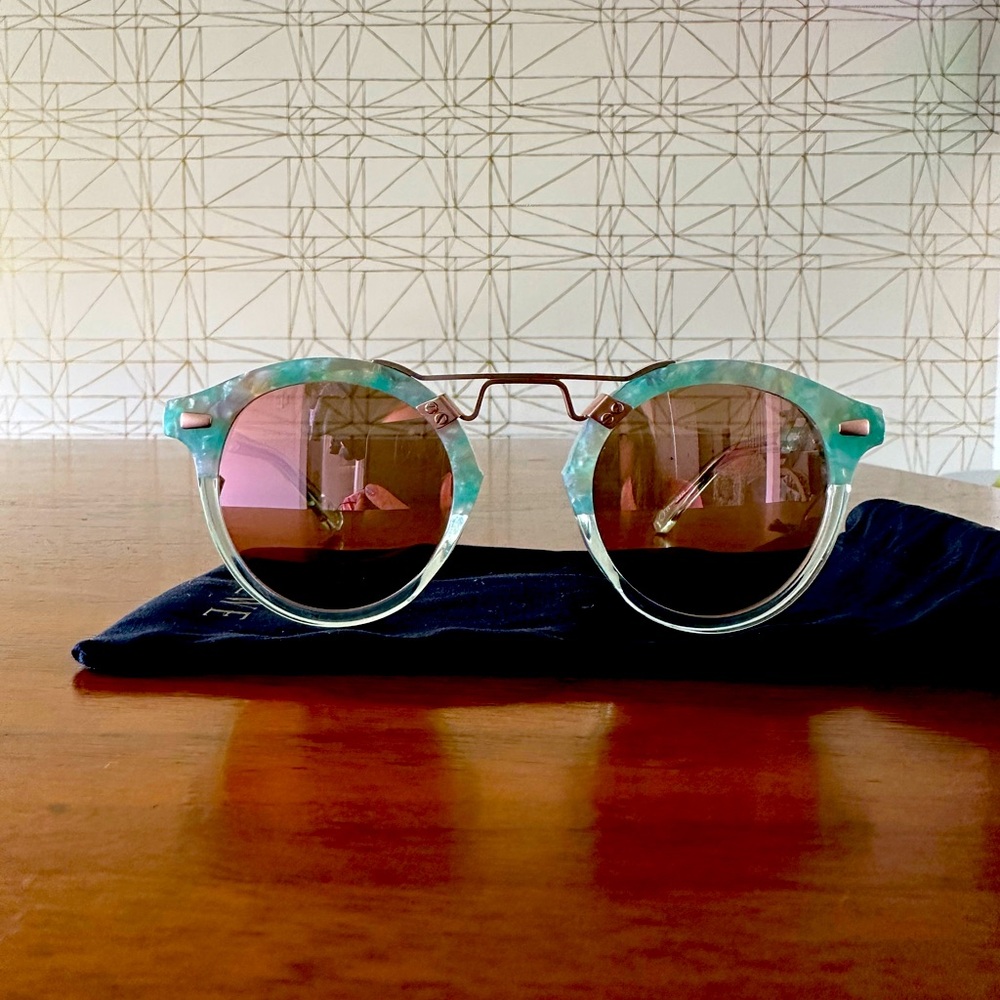 Krewe ST II St Louis Sunglasses Sea Glass Rose Gold
